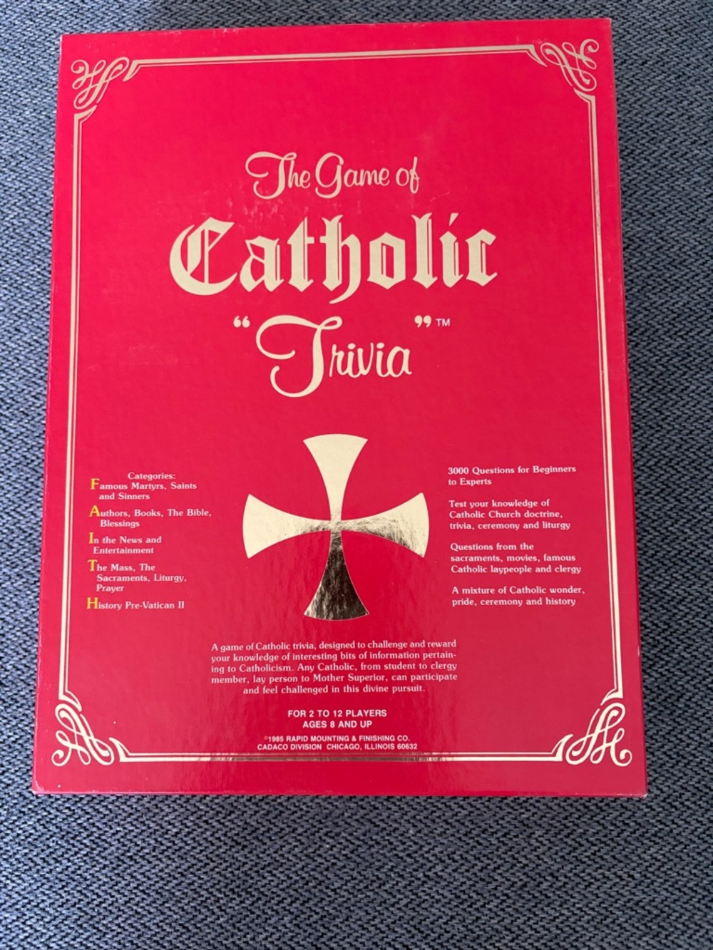 Vintage 1985 The Game Of Catholic Trivia Board Game